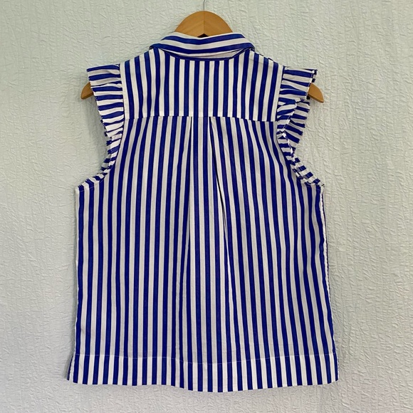 J Crew Ruffle Button Up Mixy Stripe Blouse Top - Picture 6 of 12